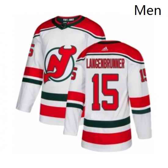 Mens Adidas New Jersey Devils 15 Jamie Langenbrunner Authentic White Alternate NHL Jersey